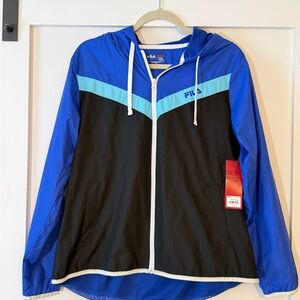 Fila Blue and Black Women's Zip Windbreaker Jacket, NWT